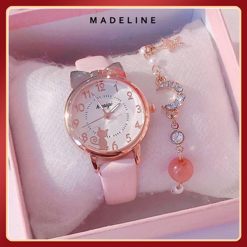 (Mã 106) Đồng hồ thời trang nữ Kasiqi KQ22 họa tiết mèo dể thương dây da mềm êm tay phong cách Hàn Quốc mặt tròn số dể dàng xem giờ tuyệt đẹp nhiều màu kiểu dáng nữ tính thanh lịch máy pin analog chạy 3 kim chống nước nhẹ kính chống trầy bảo hành 6 tháng