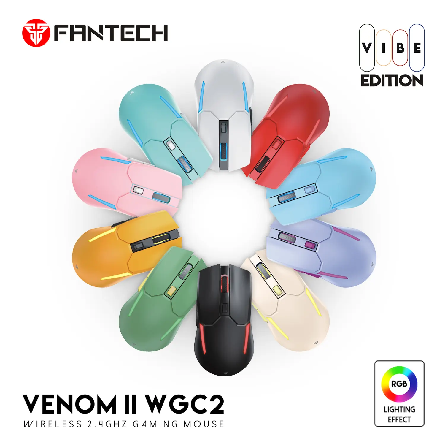Fantech VENOM II VIBE EDITION WGC2 Wireless Mouse Gaming Rechargeable Baterai