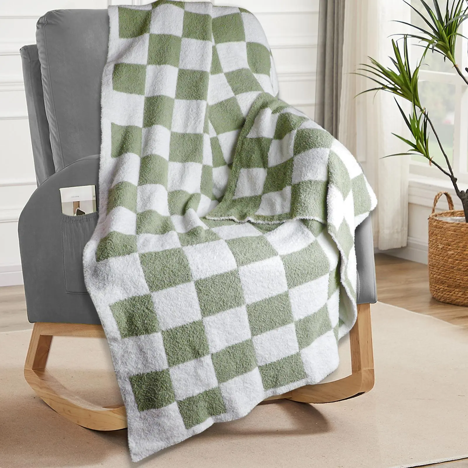 2 in 1 Checkered Pattern Throw Blanket & Throw Pillow, 1 Count Soft and Comfortable Air-conditioned Room Throw, Warm Blanket for Airplanes Long Flight