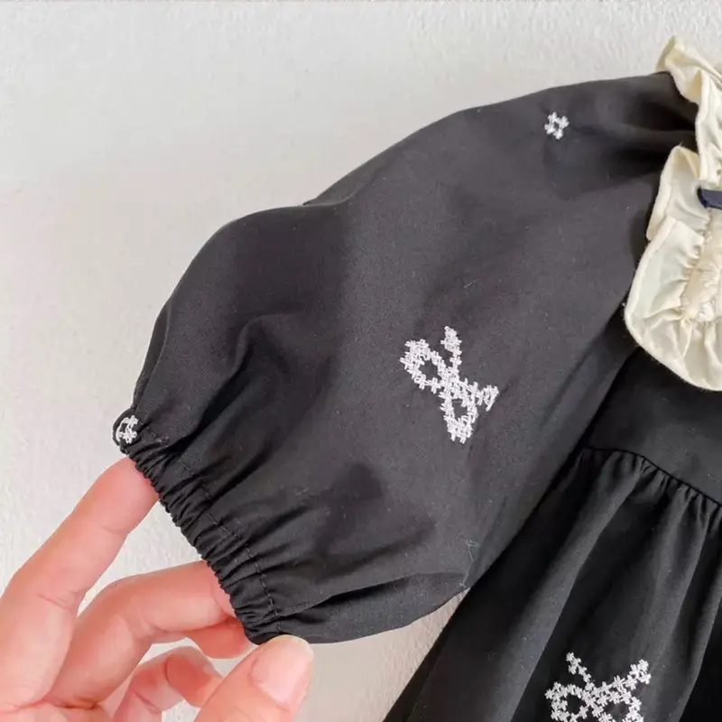 Dress dan Romper Krah Kupu Pita Couple Kakak Adik Anak Perempuan / Cewek Newborn sampai 3 tahun | Baju lebaran | Baju Kembar | Ootd Lengan Panjang Hitam 6