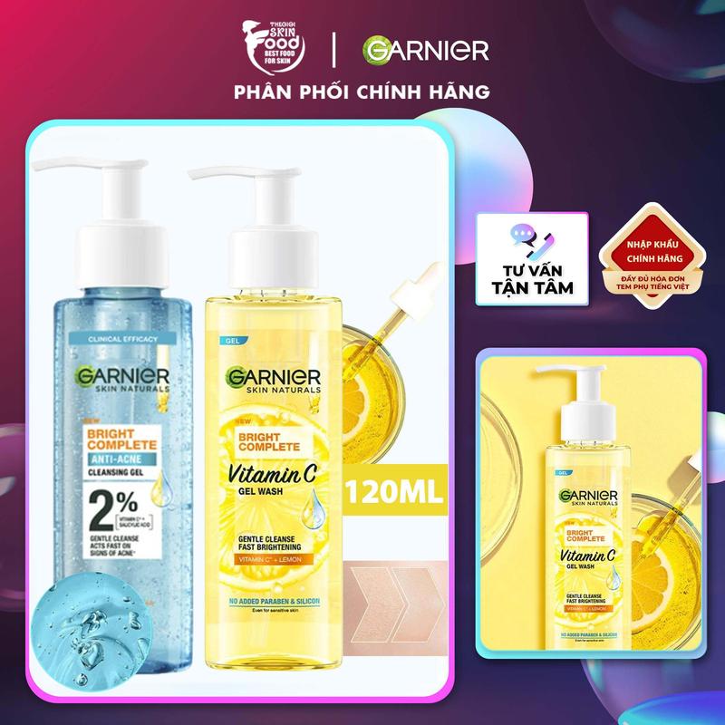 Sữa Rửa Mặt Dạng Gel Dịu Nhẹ, Hỗ Trợ Dưỡng Sáng Da Garnier Skin Naturals Bright Complete Cleansing Gel 120ml Skincare