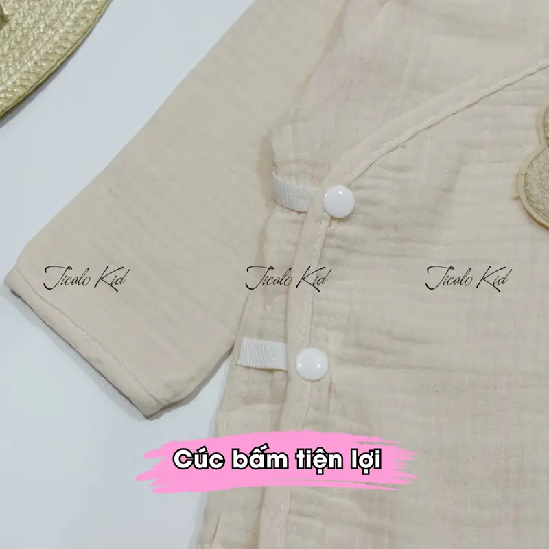 Body Chip Liền Thân Cho Bé Sơ Sinh - Chất Liệu Vải Xô - Cúc Bấm Tiện Lợi 3
