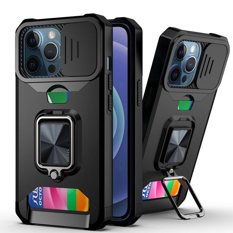 Push-Pull XR/X iPhone 15 Pro Max Phone Case 14P Card Slot iPhone 13 Card Holder 12 Slide Cover T4B28