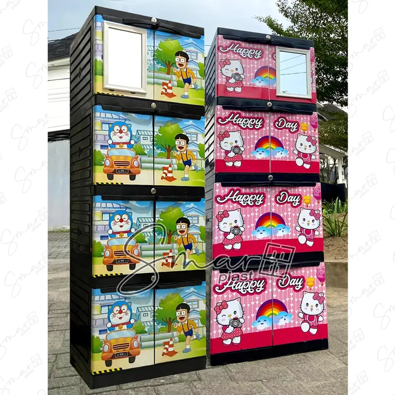 LEMARI PLASTIK 3 SUSUN TINGKAT MINI KACA CERMIN FULL KUNCI KABINET KARAKTER ANAK PORTABLE RAK BAJU PAKAIAN SERBAGUNA MULTIFUNGSI MURAH KOKOH AWET DMK 5