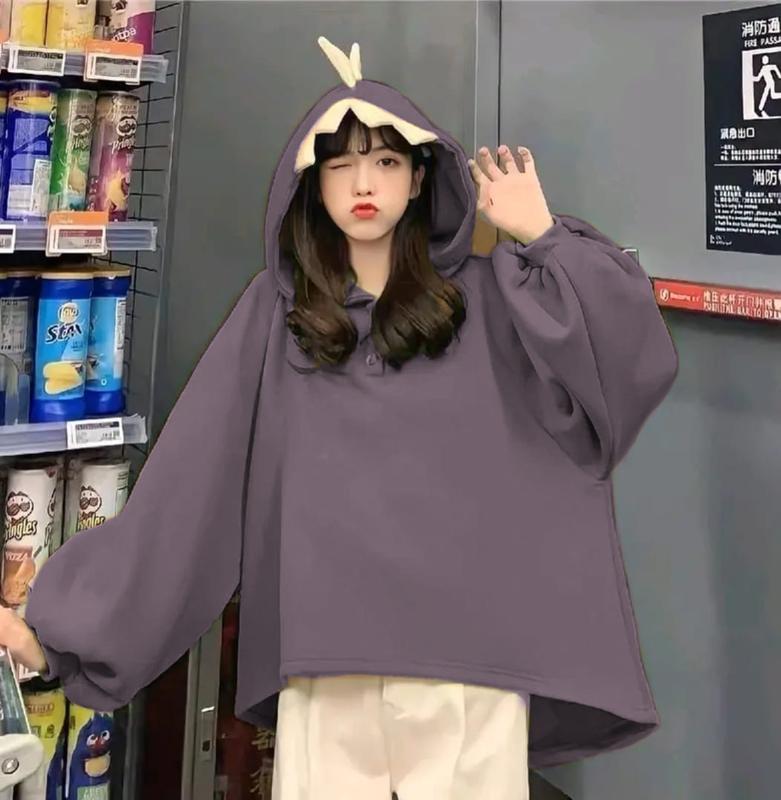 Dinos Sweater Hoodie Wanita Oversize - Sweater Wanita Korean Style Terbaru Polos 2