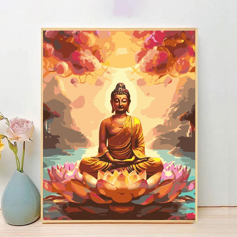 Tranh tô màu theo số, tranh số hoá Đức Phật, kèm combo dụng cụ đã căng khung 40x50cm (Mẫu 2)