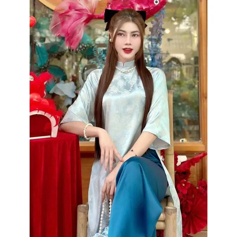Bộ Áo Dài Cổ Tàu Dáng Suông Cao Cấp Women 7