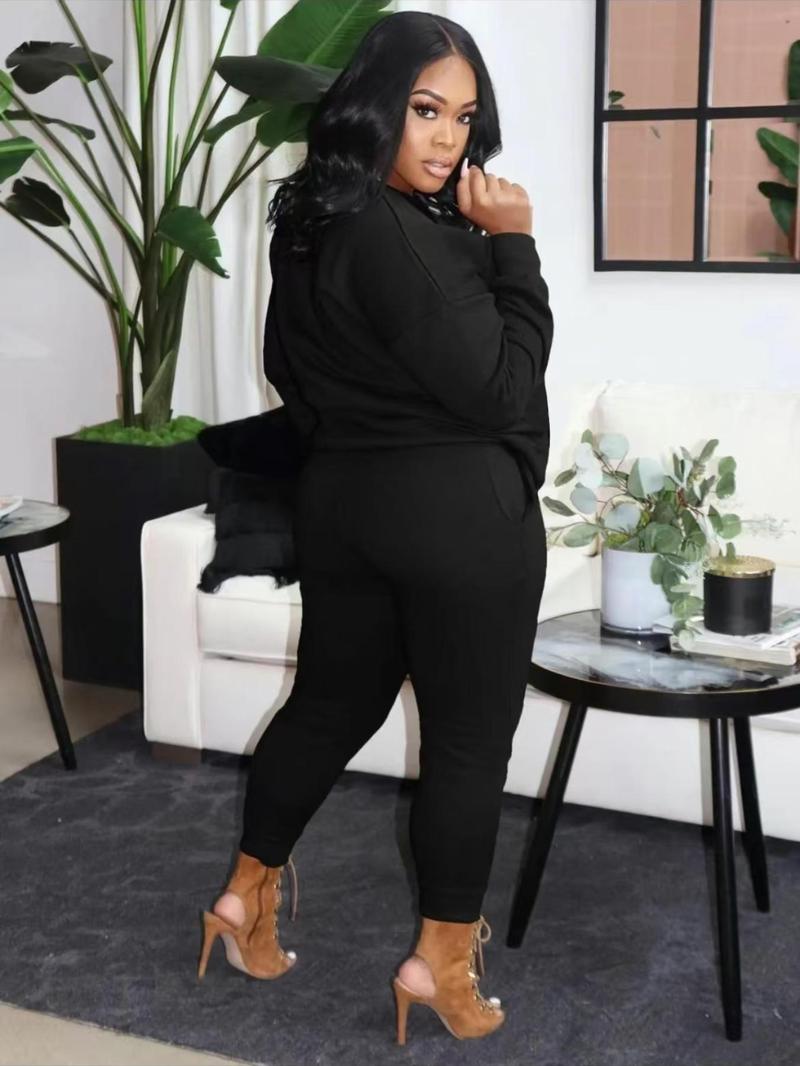 Product Introduction of 【Plus Size】 Solid Sweatshirt & Pants Set, Casual Long Sleeve Pullover & Jogger Pants, Women's Spring & Fall Clothes for Daily Wear 6