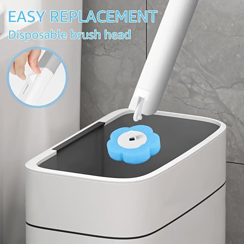 Toilet Cleaning Brush Set with Holder, 1 Count Toilet Brush & 6 Disposable Refill Heads Kit, Bathroom Cleaning Tool for Home Dormitory Hotel 4