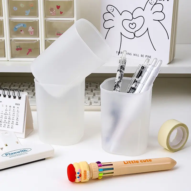 Frosted transparent pen holder desktop organizer minimalist design