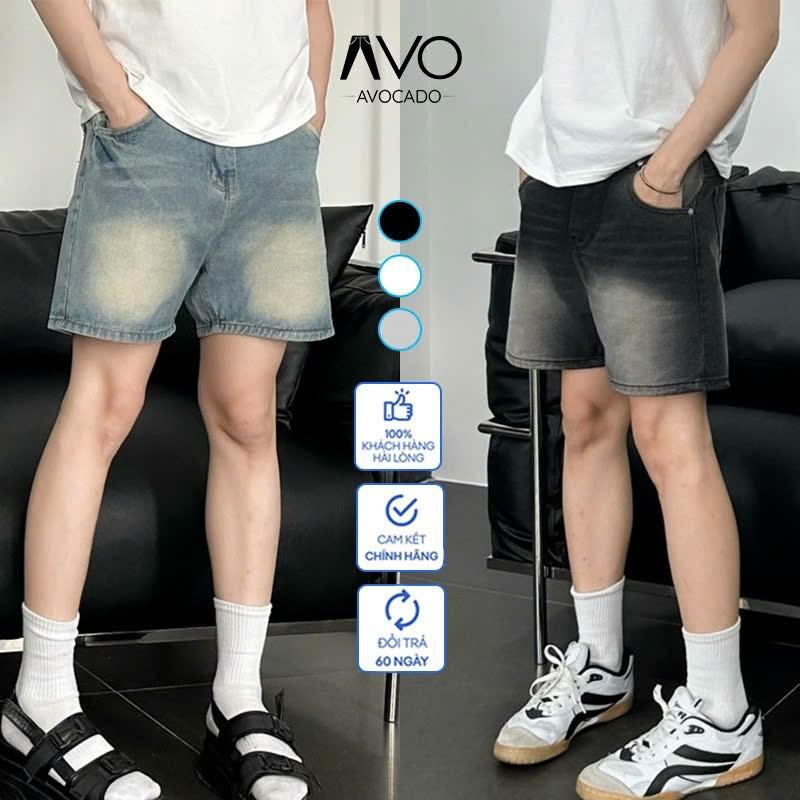 Quần Short Jean Nam đùi Avocado co giãn form trên gối Menswear Pants Có Túi