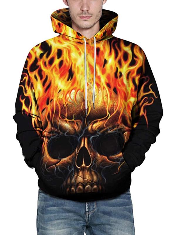 Unisex Men's Skull Print Drawstring Hoodie, Regular Fit Punk Pocket Hooded Long Sleeve Pullover, Men's Clothes for Spring & Fall, Emo Outfits 4