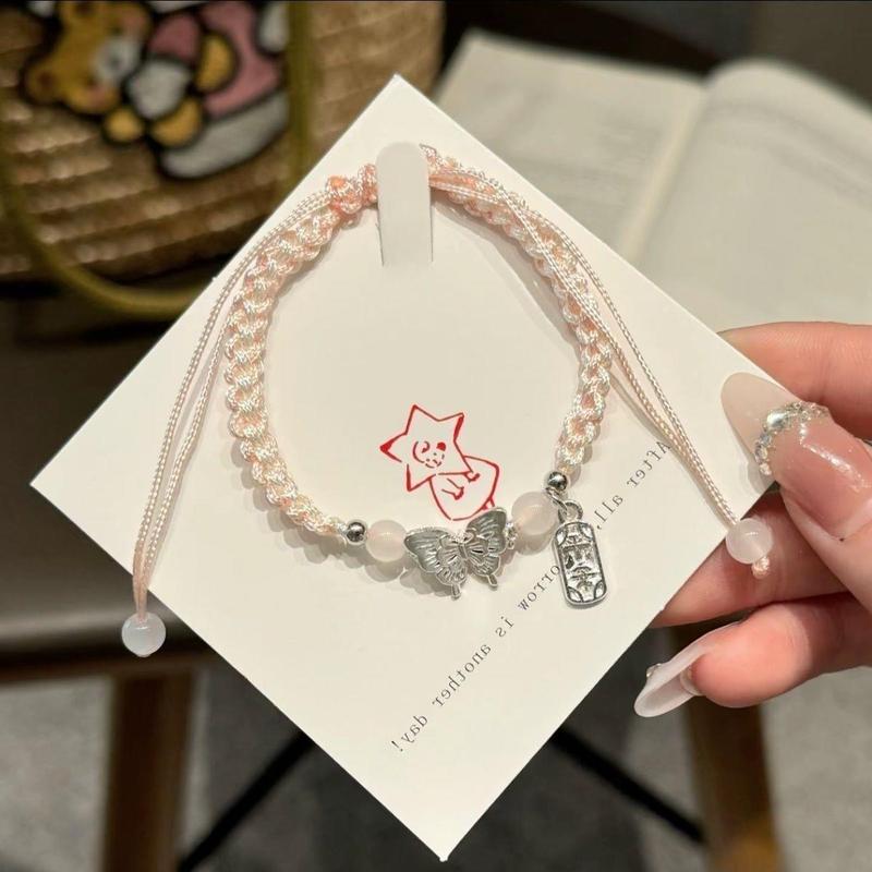 Tali Pembawa Keselamatan Rama-rama, Rekaan Comel, Sesuai untuk Pasangan dan Teman Wanita, Gelang Tenunan, Sangat Elegan, Gaya Ins Gadis, Reka Bentuk Mudah, Hadiah Ideal untuk Teman Wanita Bangles Bracelets 1