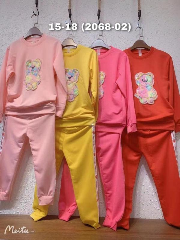 stelan anak perempuan import motif random Lengan panjang baju bordir Celana joger dengan sweater Fashion 4
