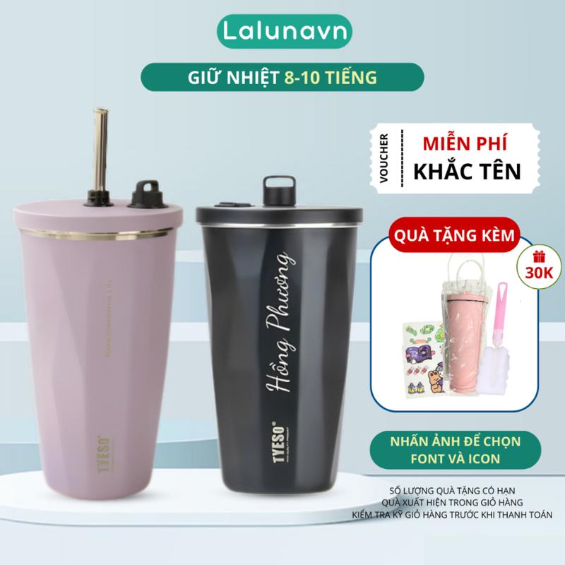 Bình Ly Giữ Nhiệt Khắc Tên Tyeso Wonder 600ml Inox 304, Cốc Nước Giữ Nhiệt Lalunavn Tặng Combo Túi Trong Suốt, Ống Hút, Cọ Rửa Bình B191