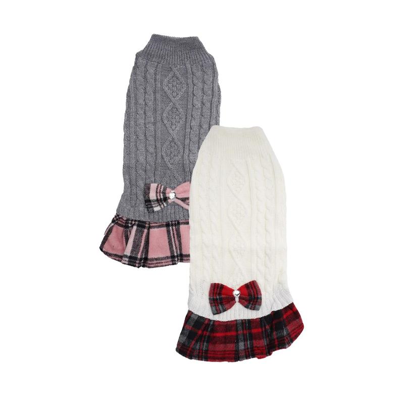 Dog & Cat Plaid Knitted Sweater Set, Cute Knitwear Sweater with Bow Decor, Pet Clothes for Small Medium Dogs & Cats 7
