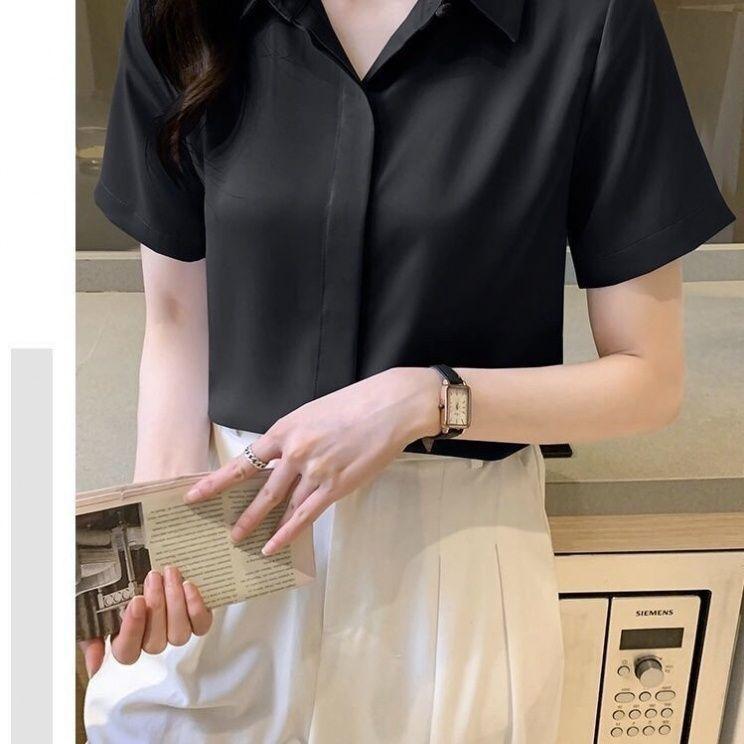 Áo Sơ Mi Voan ngắn Tay, Hàng Mới Về Mùa Hè, Mỏng, Màu Đen, Dành Cho Phụ Nữ, Thiết Kế Đẹp, Áo Thích Hợp, Trang Phục Công Sở, Áo Sơ Mi Trắng, Trang Phục Trang Trọng 1