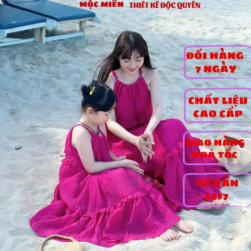 Đồ đôi mẹ bé gái cổ yếm fom dáng maxi đi biển chất liệu thoáng mềm cho bé Women Áo