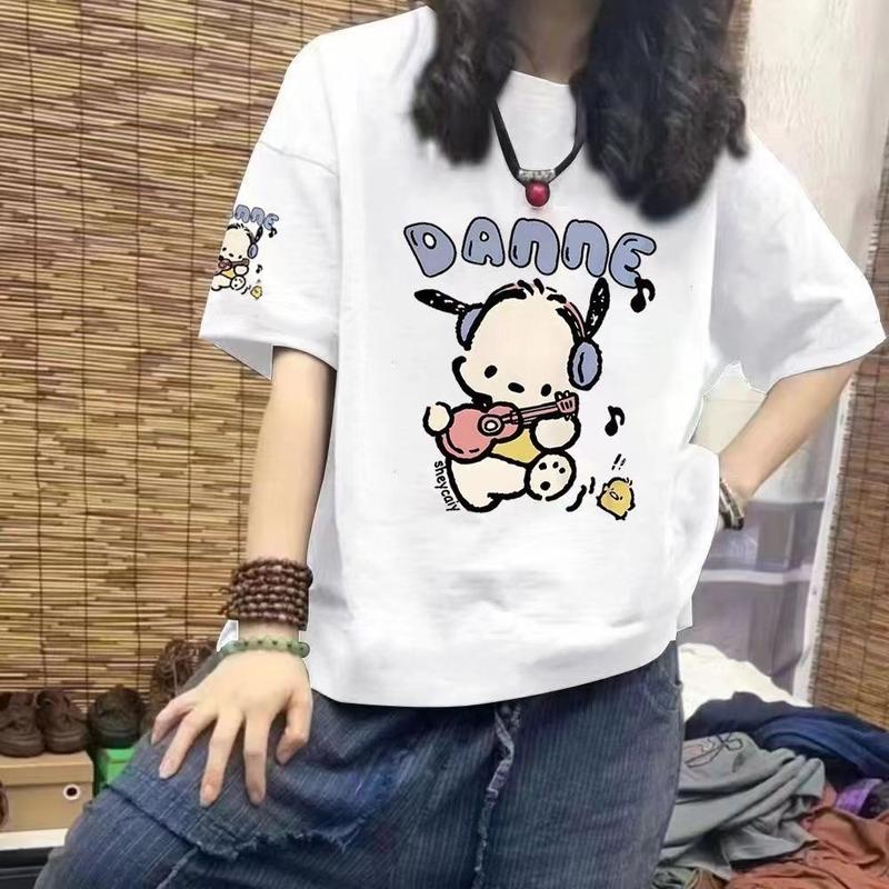 Áo Thun Cotton ngắn Tay Phong Cách Hàn Quốc, Dáng Rộng Vừa Vặn, Thiết Kế Hoạt Hình, Thời Trang Mùa Hè, Dễ Phối Đồ, Có Thể Mặc Ngoài Trời, Phong Cách Thường Ngày 5