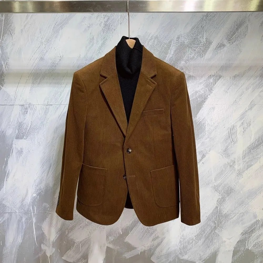 Áo Khoác Vest Công Sở, Dáng Ôm, Chất Liệu Vải Nhung Kẻ, Phong Cách Anh Quốc, Dành Cho Nam, Hợp Xu hướng Phong Cách Hàn Quốc, Phong Cách Đường Phố Ruoshuai, Bộ Đồ Đơn Thường Ngày Người Nổi Tiếng Trên Internet
