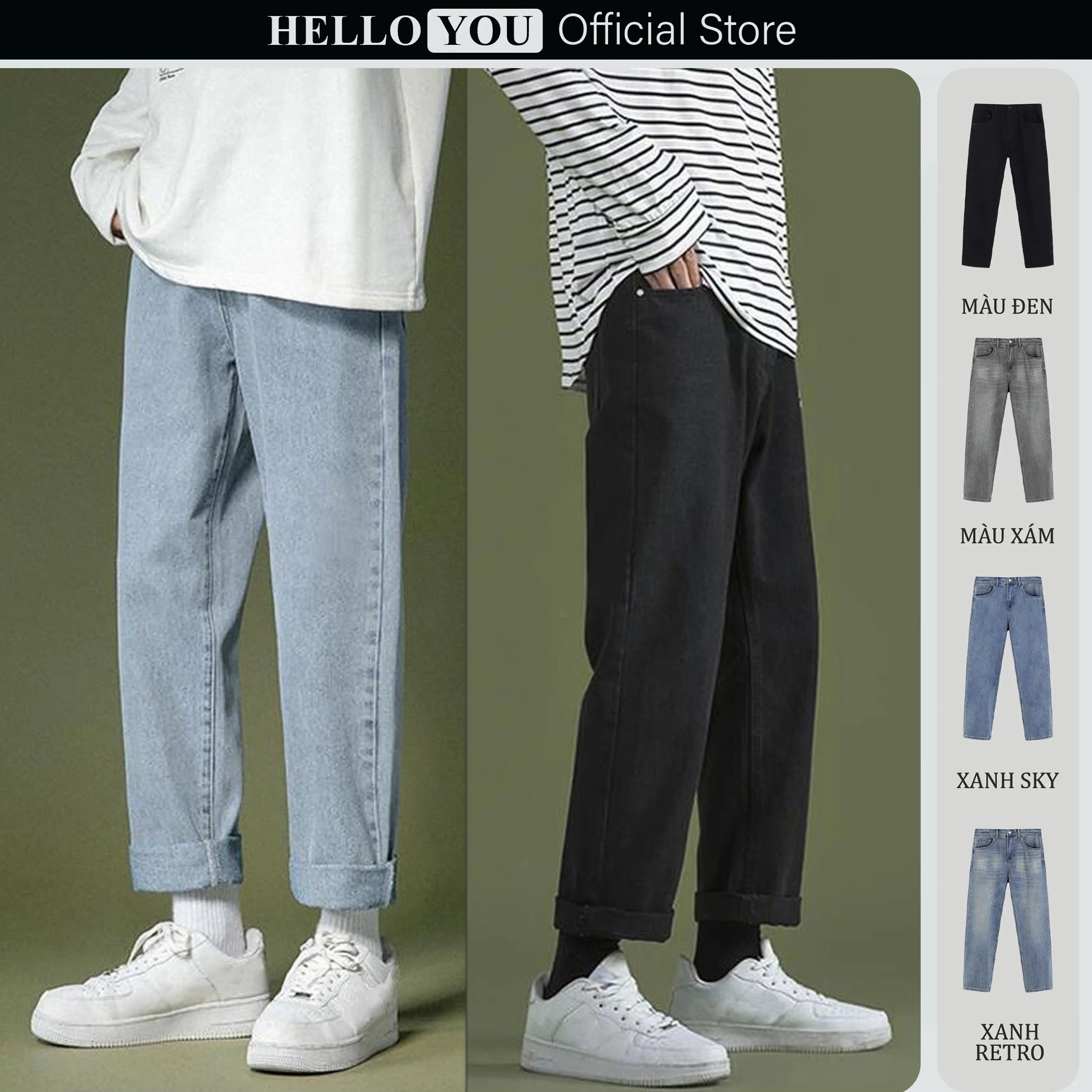 Quần Jean Nam Baggy 4 Màu: Xanh, Đen, Xám, Trắng Menswear Pants Có Túi