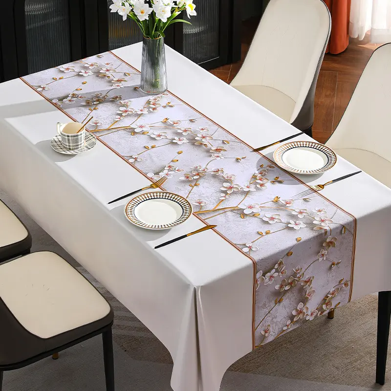 Khăn Trải Bàn PVC Họa Tiết Cành Đào Chống Thấm Nước Chống Thấm Dầu Trải Bàn Ăn Khăn Trải Bàn Cà Phê Gia Đình 3