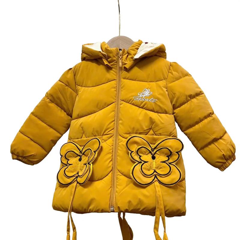 Áo phao nhung lì dài tay cho bé gái 10-38kg áo 3 lớp có lót lông dầy ấm mũ tháo rời và túi 2 bên