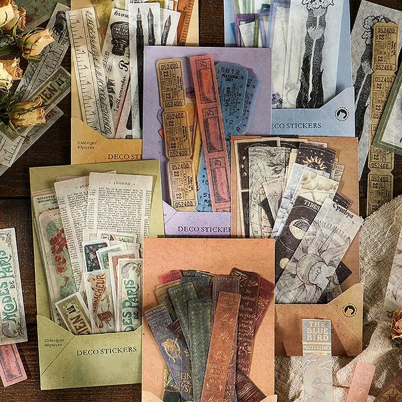 Vintage Washi Sticker, 40 Sheets/set Antique Decals for Scrapbooking & Stamping, DIY Aesthetic Stickers for for Journaling Supplies, Gift Wrapping, Photo Albums Cards Diy Projects 2