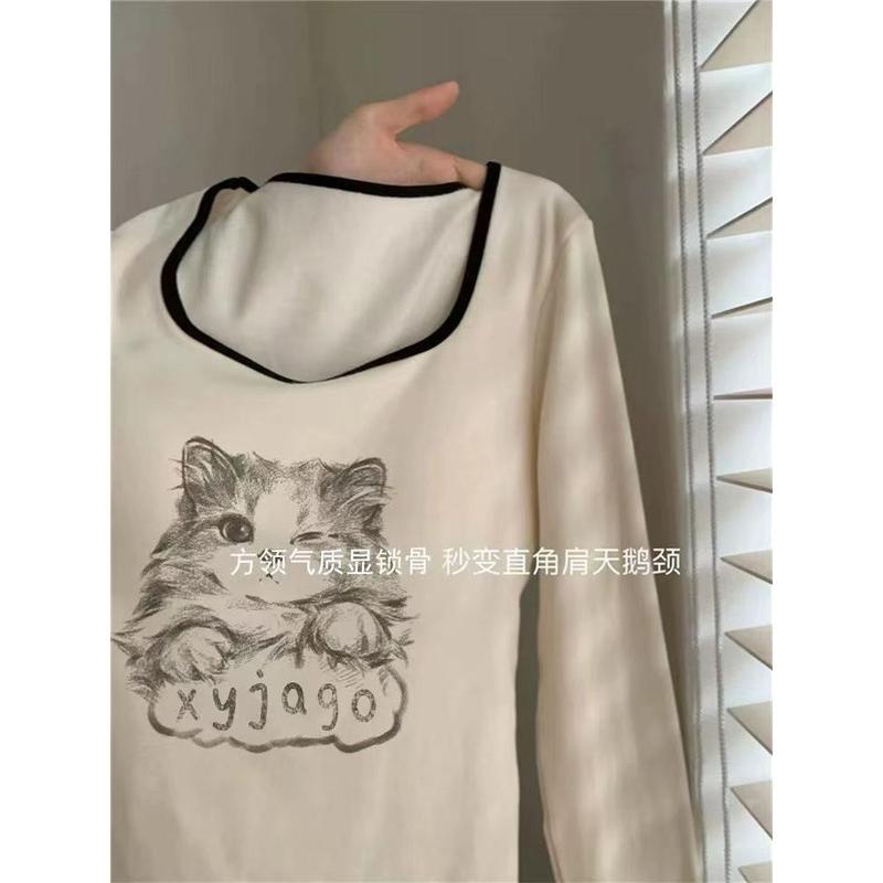 Áo Dài Tay, Giữ Ấm Mùa Thu Và Mùa Đông, Chải, Cổ Vuông, Dành Cho Bé Gái Nóng Bỏng, Dày Dặn, Chất Liệu Dralon, Hàng Mới Về, 2024 3