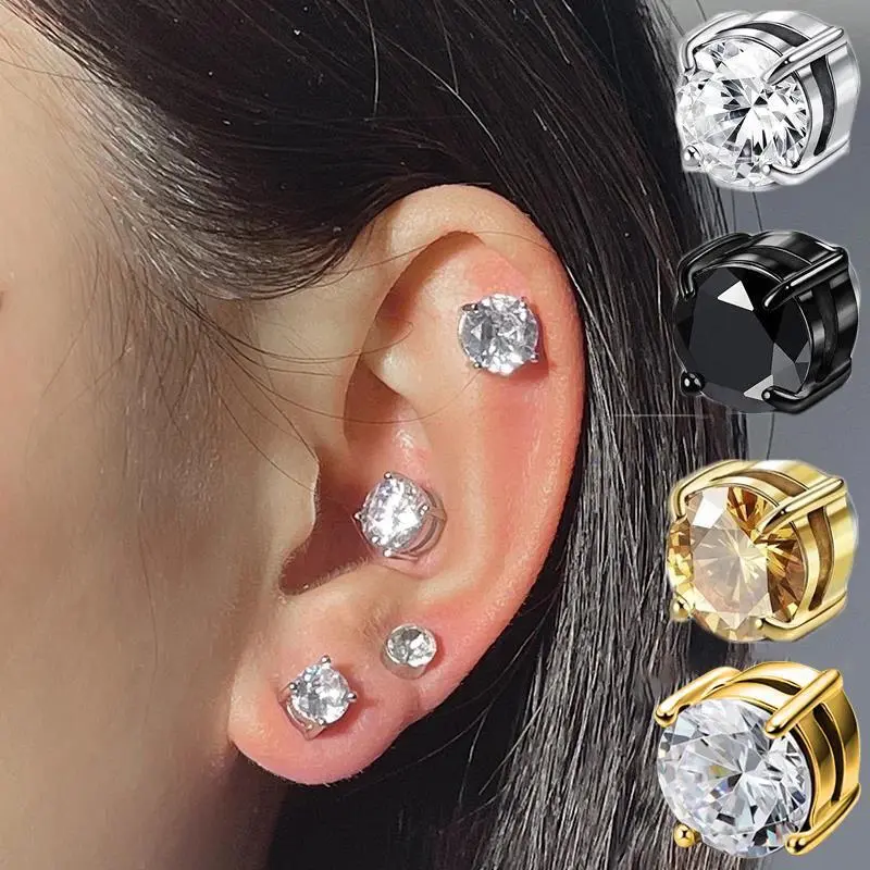 Bông Tai Từ Tính Zircon Punk, Siêu Lấp Lánh, Không Cần Xỏ Lỗ Tai, Dành Cho Nam Và Nữ, Không Thủng, Đồ Trang Sức Giả