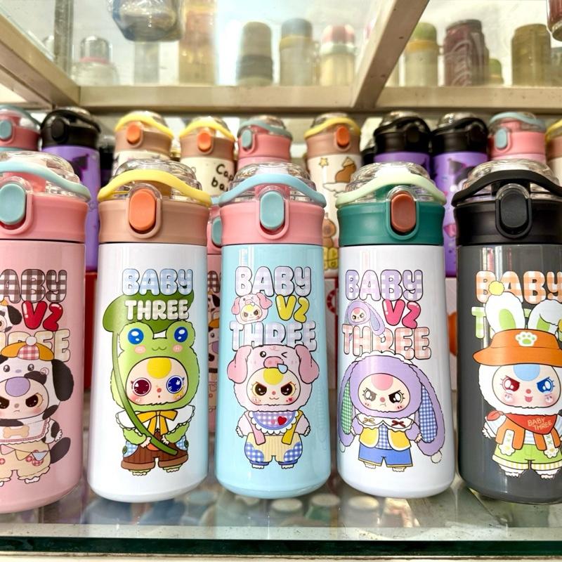 Bình giữ nhiệt inox 304 500ml cho bé, tiện dụng  đi học đi chơi, bỏ cặp sách, cài sườn balo, kèm túi nhựa trong suốt và cây cọ rửa ống hút, sticker kuru