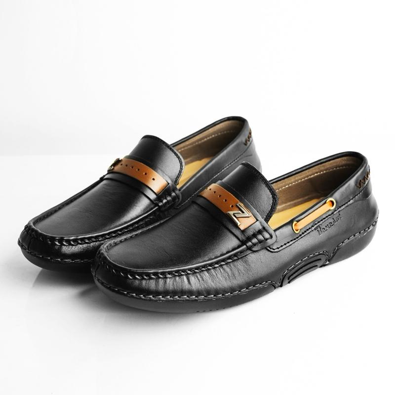 Giày lười nam LDMT20 - Giày mọi nam, giày tây, da bò nhập, đế cao su, khâu viền xung quanh, đủ size 38-43