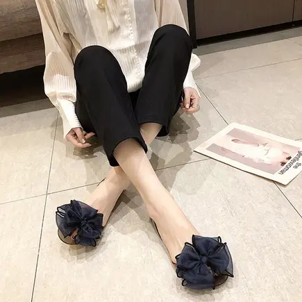 BISA COD S5785 Sepatu Wanita FlatShoes Bunga / Korean Ribbon Transparent Slipers Shoes Flat Kerja 4