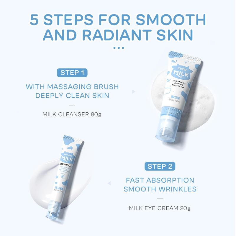 Milk Moisturizing Skincare Kit, Including 1 Cleanser, 1 Eye Cream, 1 Face Cream, 1 Scrub, 1 Face Cleansing Puff, 1 Makeup Bag and 1 Duck Decor Hair Clip, Valentine's Day Gift 4