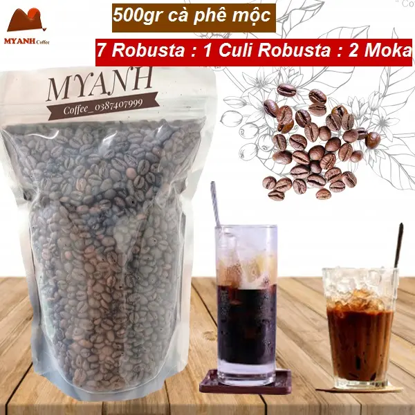 500Gr Cà phê rang mộc mix Robusta, Culi, Moka, Thơm, Đậm đà, Cà phê Mỹ Anh Cafe Coffee