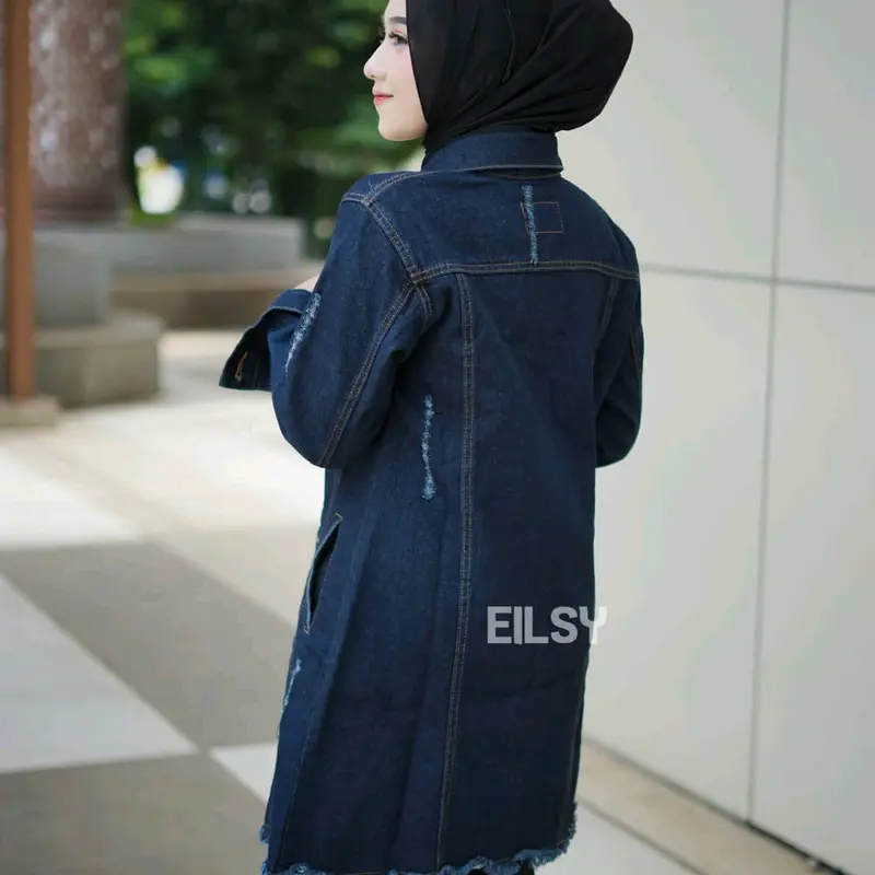 Blazer Panjang Jeans Wanita Oversize Hitam - Outer, Linen, Atasan, Denim, Casual, Cewek 3