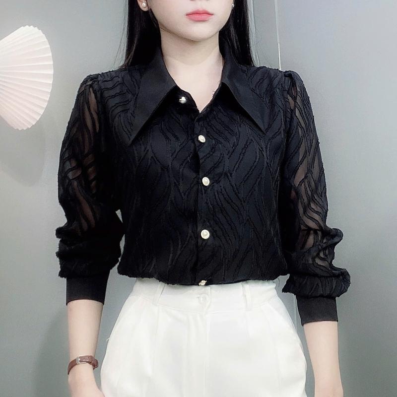  Áo sơ mi thiết kế tay dài 2 lớp nút ngọc MD -A300 
