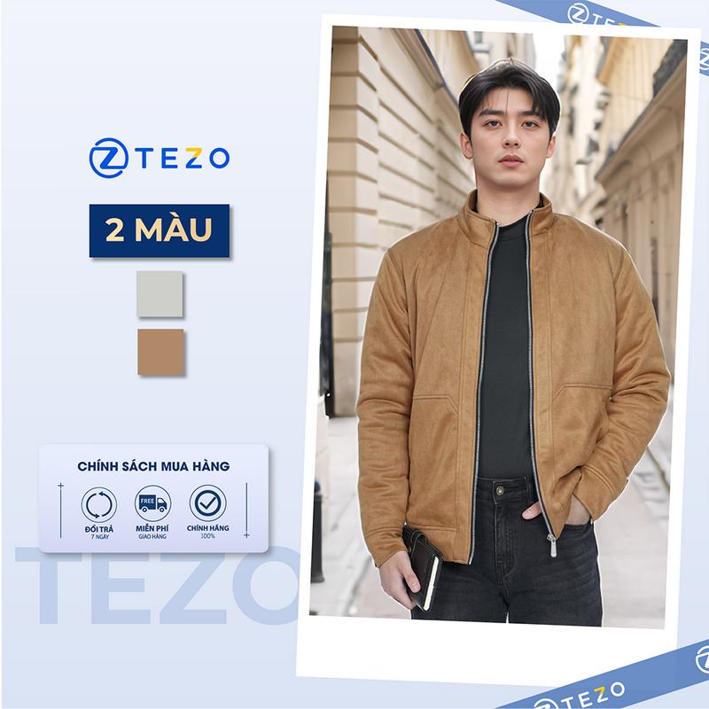 Áo khoác nam da lộn cao cấp cổ 5 phân lót lông Tezo 24AD5T004