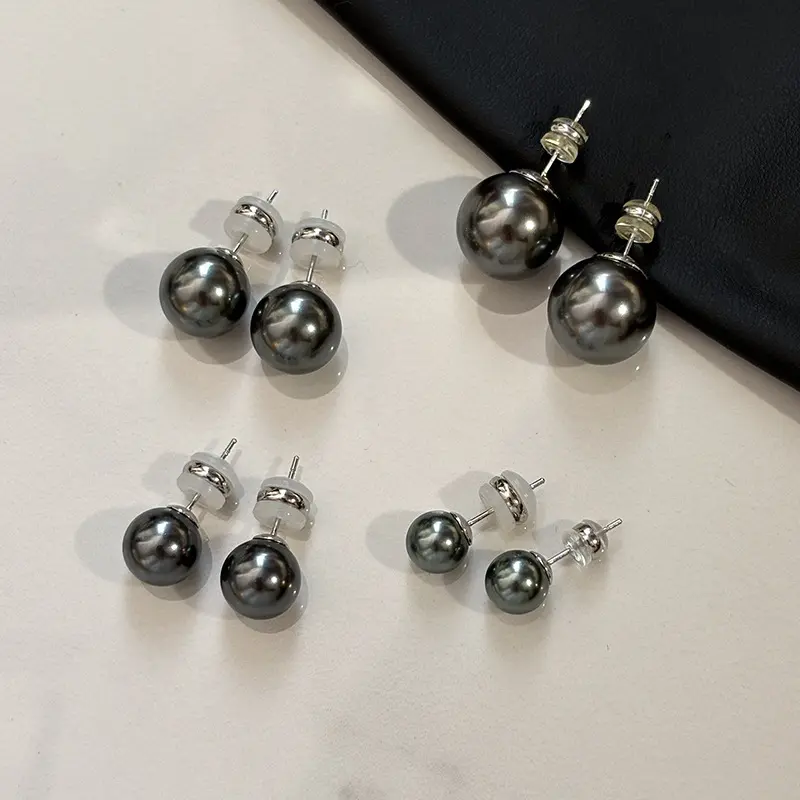 Bông Tai Đinh tán, Bạc Sterling Bạc Gai Dầu Cực Quang, Màu Xám Đen Ngọc Trai, Dành Cho Phụ Nữ, Thích Hợp Cho Mùa Thu Và Mùa Đông, Bông Tai Cao Cấp 3