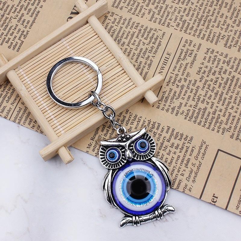 Product Introduction of Lucky Owl Greek Turkish Blue Evil Eye Key Chain Car Key Pendant Animal Fashion Keychain Holder 12