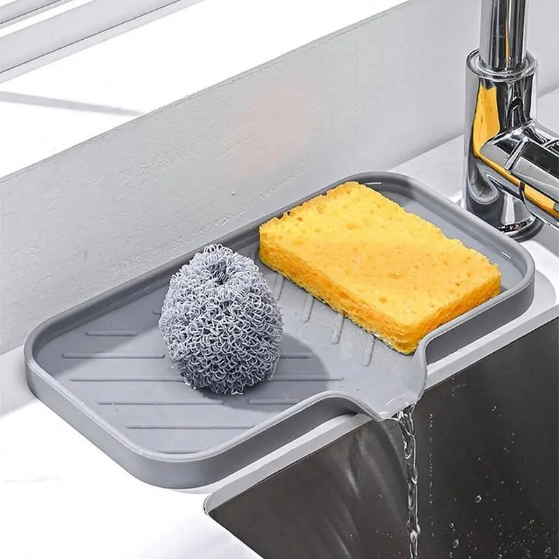 Silicone Sink Drain Mat, 1 Count Sink Drain Pad, Sink Drain Storage Tray, Kitchen Sink Organizer, Sink Organizer for Kitchen Bathroom