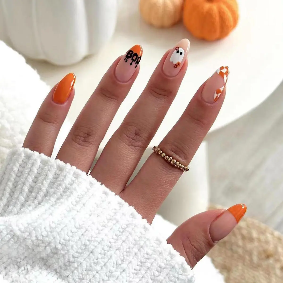 Long Almond Fake Nails with 1 Nail File & 1 Tape, 24pcs/set Halloween Themed Press on Nails for Women & Girls DIY Nail Art, Elegant Stick on Nails Kit, Girly Stuff on Tiktok Shop