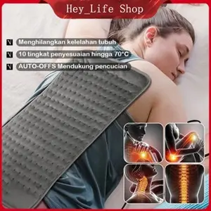 Bantal Pemanas Listrik 60x30cm - Penghangat Badan & Kompres Panas Cepat untuk Nyeri Punggung, Leher, Otot, Kram Perut, Sendi, 10 Level Suhu, Auto Off, Fleksibel, Alat Terapi Kesehatan Rumahan Kualitas Terbaik
