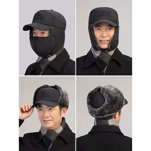 Mũ lưỡi trai lót lông đàn ông, trùm tai kèm khẩu trang cho mùa đông ấm áp, NÓN NGƯỜI GIÀ, mũ ông già