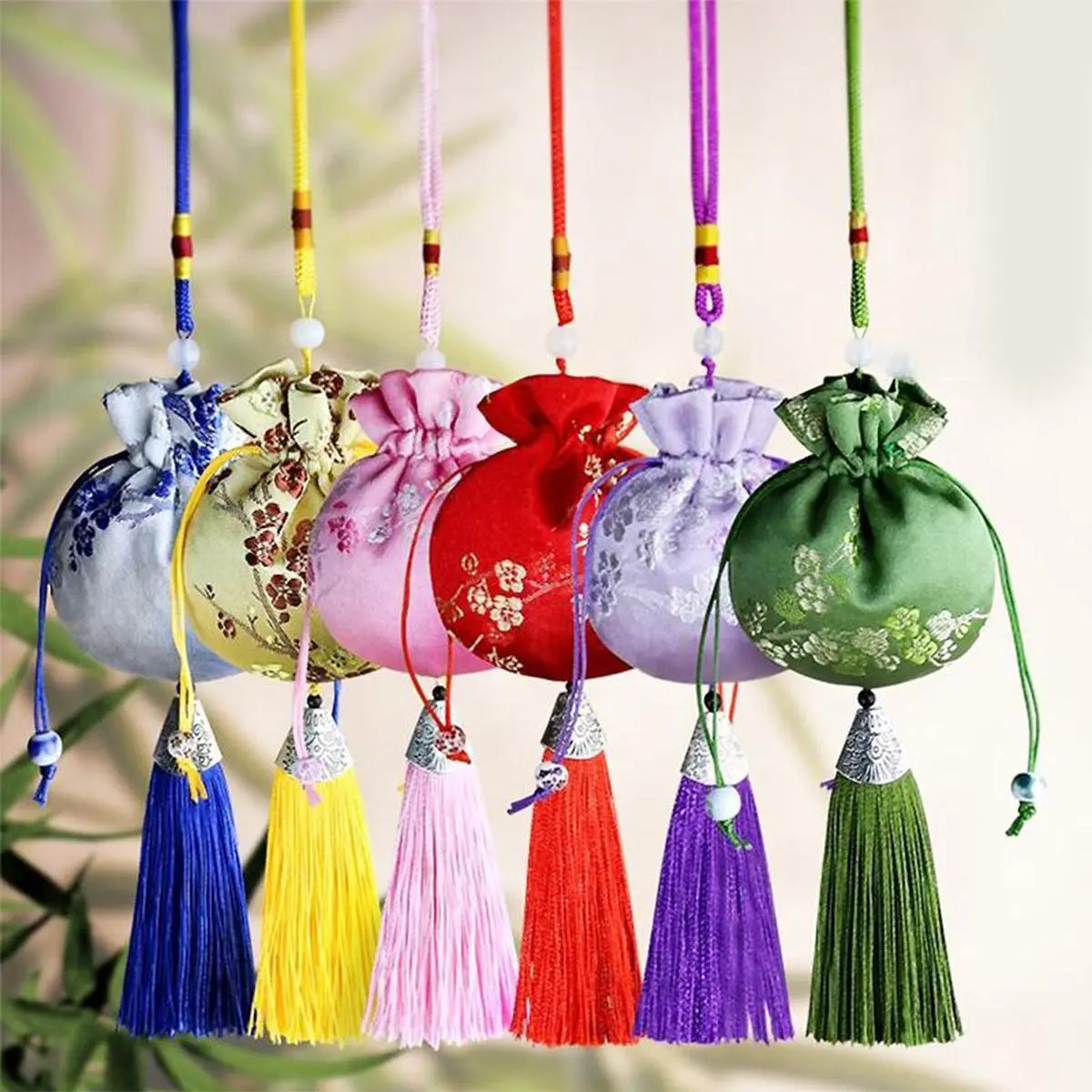 Embroidery Drawstring Bag With Tassel Small Empty Sachet Pouch Car Pendant Children Baby Mosquito Repellent Lavender Storage Bag