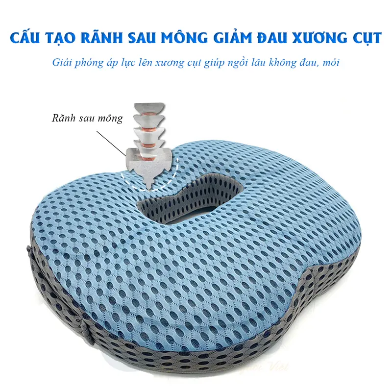 Đệm ngồi chống trĩ Ema thế hệ mới - Ruột cao su non đục lỗ thoáng khí, tạo tư thế ngồi thoải mái 3