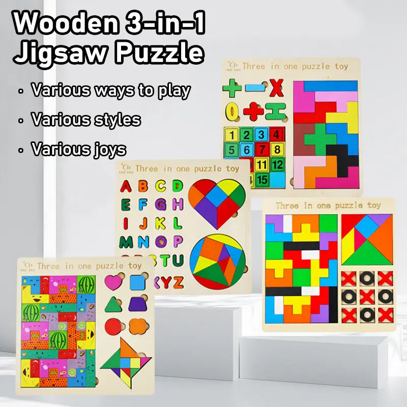 Geetoy 3 In 1 Puzzle Tangram Kayu Tetris Blok Puzzle Permainan Bentuk Huruf Mainan Edukasi Untuk Anak