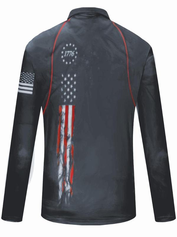 Men's Star & Figure Print Zip Up Polo Shirt, Casual Raglan Sleeve Collared Top for Daily Outdoor Sport, Fashion Men's Clothes for All Seasons, Streetwear 3