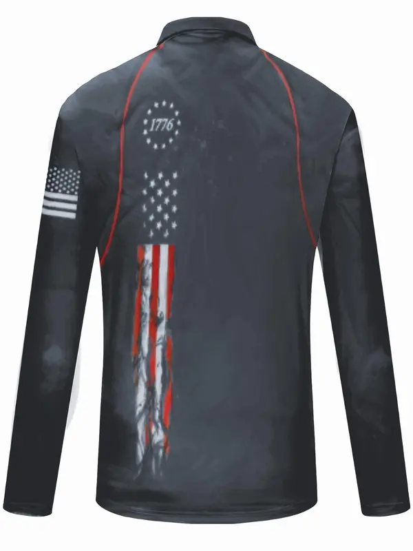 Men's Star & Figure Print Zip Up Polo Shirt, Casual Raglan Sleeve Collared Top for Daily Outdoor Sport, Fashion Men's Clothes for All Seasons, Streetwear 3