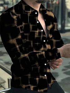 Camisa frontal con botones estampados en toda la parte delantera de los hombres, top con cuello de manga larga de ajuste regular informal para uso diario, ropa de hombre de moda para todas las estaciones